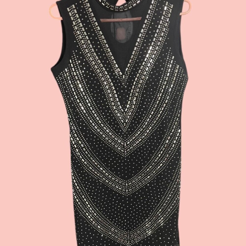 VINTAGE Suzi Shier Size XL Black Dress with Silver Embroidery & Sequin Details
